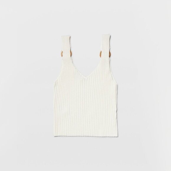 NWT Club Monaco cream ribbed ring accent linen cotton blend tank top - Picture 6 of 10